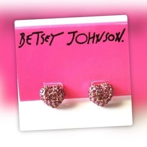 Betsey Johnson Gold Tone Crystal Heart Stud Earrings